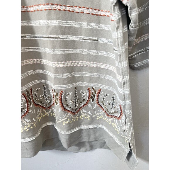 Soft Surroundings Artiste Tunic Top Striped Embroidered Beaded Gray XS New Boho - Picture 10 of 10